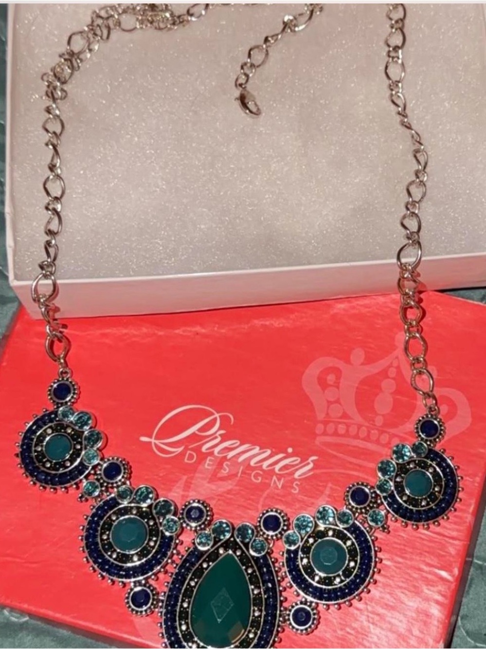 Premier Designs Teal & Navy Statement Bib Necklace